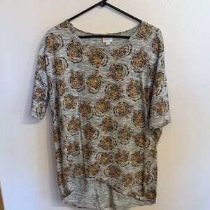LuLaRoe Gray and Orange Animal Print Top